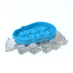 6K5 Wholesale Custom Cool Designer Cocktail 3D 6 Skull Ice Cube Mold Tray Container With Lid
