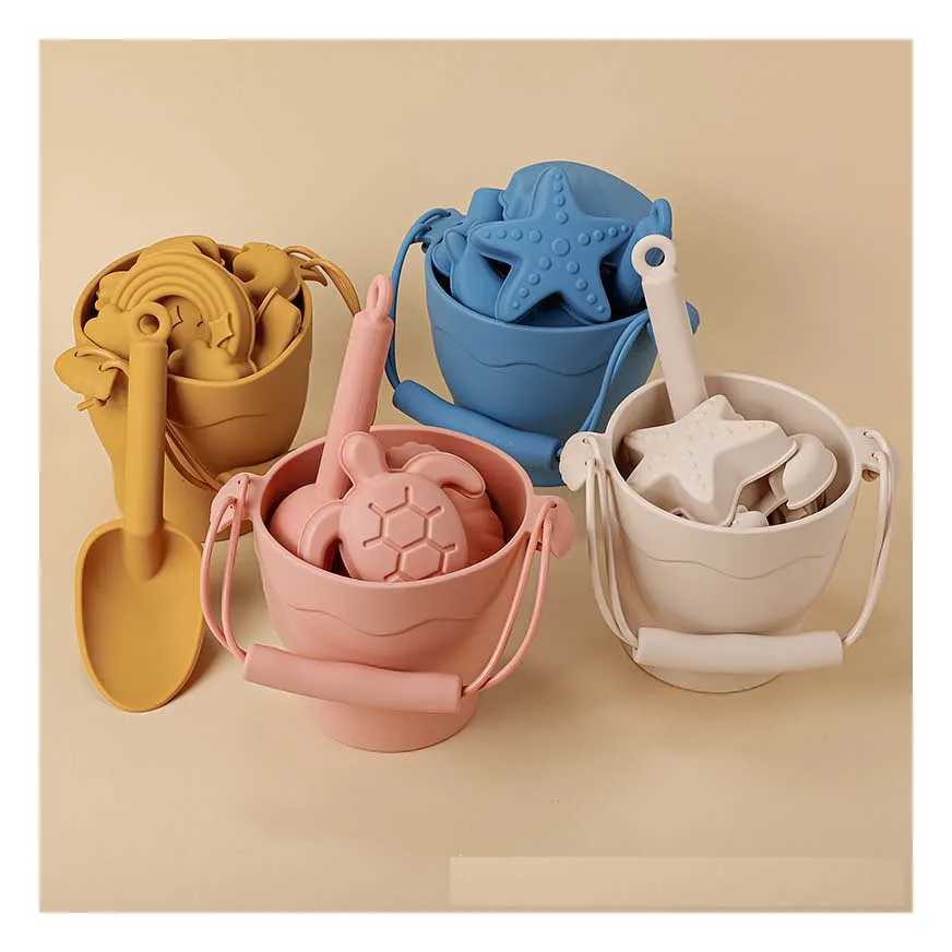 New Design  Summer Sand Bucket Beach Baby Toys Set Eco Soft Silicone Game Play for Kids DIY Wholesale