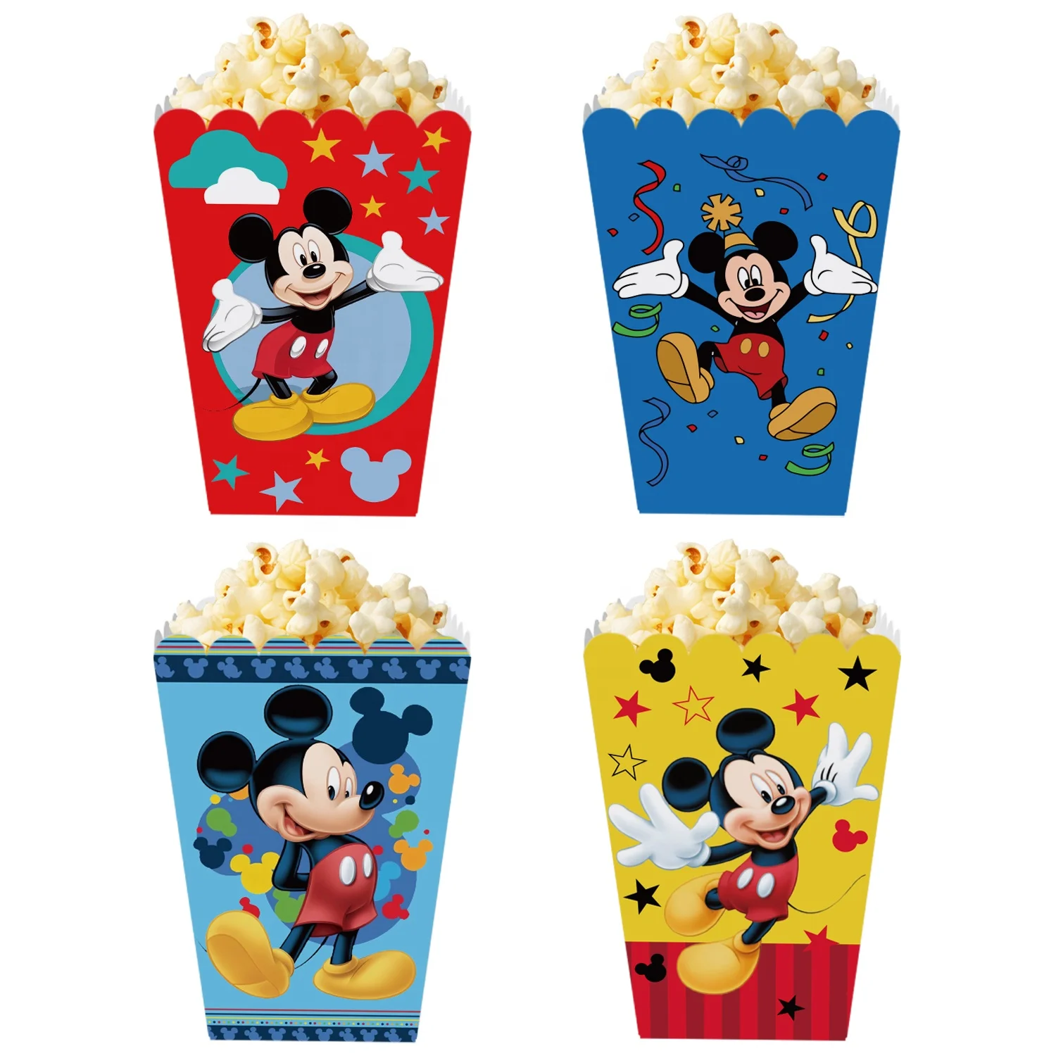 12pcs Minnie and Mickey  Mouse  Theme Party Paper Food  popcorn box party favor boxes pop corn packaging paper box For Kids