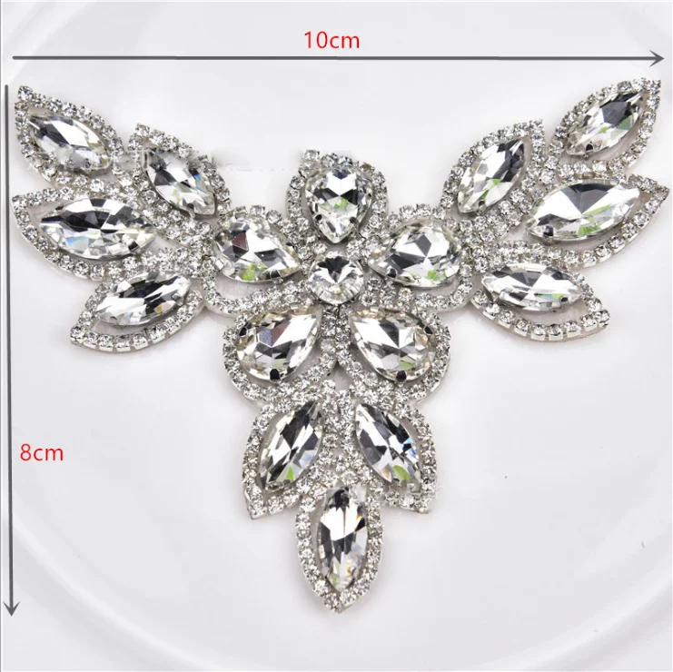 wholesale Sewing Rose Gold Beaded Rhinestone Crystal Bridal Dress Applique buckle clips