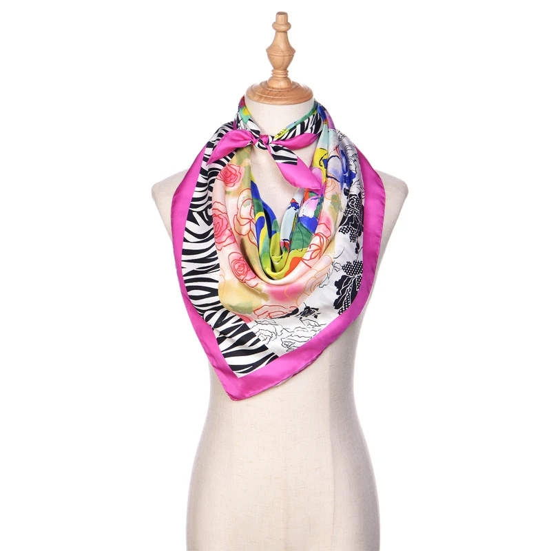 Chinese manufacturer silk scarf wholesale 100 silk satin 90x90cm square floral silk scarf