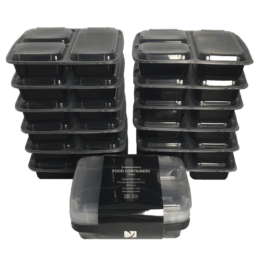1000ml  10 pack  3 compartment reusable lunch bento box /school lunch box meal prep containers wholesale  bento box with lid
