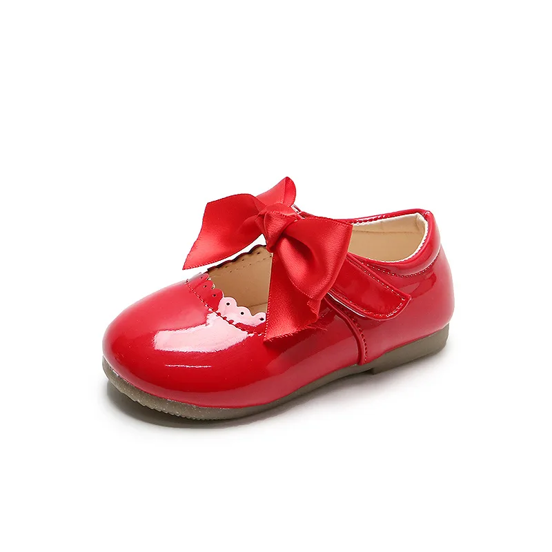 Formal party shoes wholesale solid color delicate  comfortable princess hook& loop sweet bowknot shoes for little girls kids