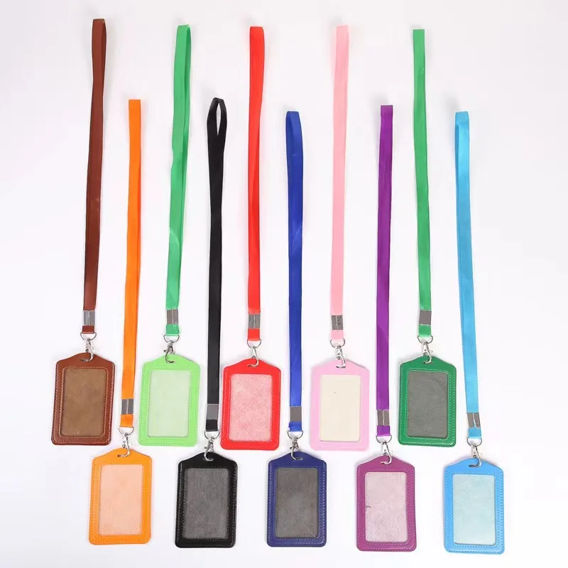 High Quality Leather ID Credit Card Holder Case with Lanyard, Wholesale PU Leather ID Card Holder for Business