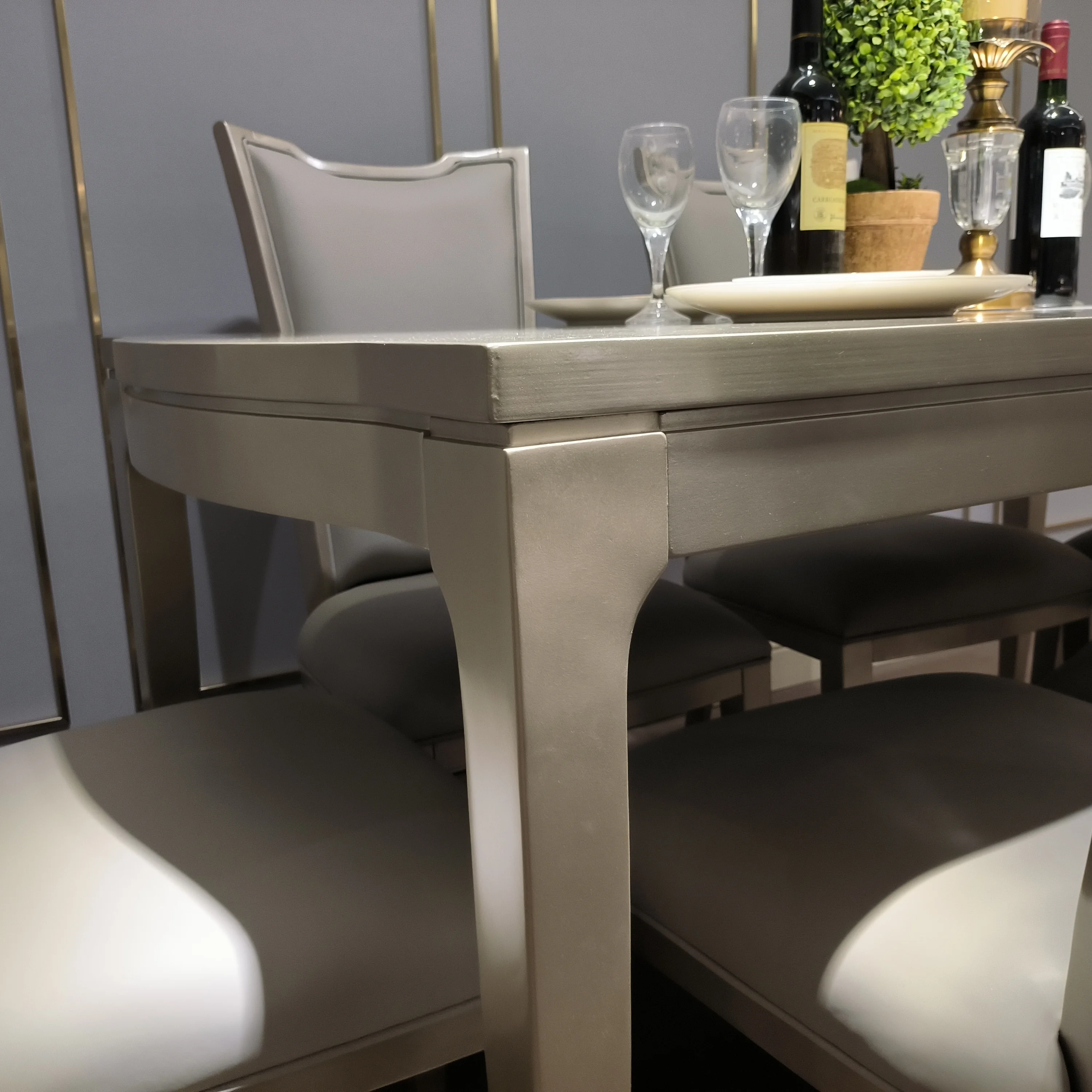 European style solid wood frame dining table set furniture luxury modern royal birch beech dining table set with dining chairs