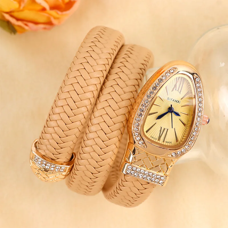 New Snake Wristwatch Custom Logo Bracelet Watches Ladies Women Diamond Leather Strap Bracelet