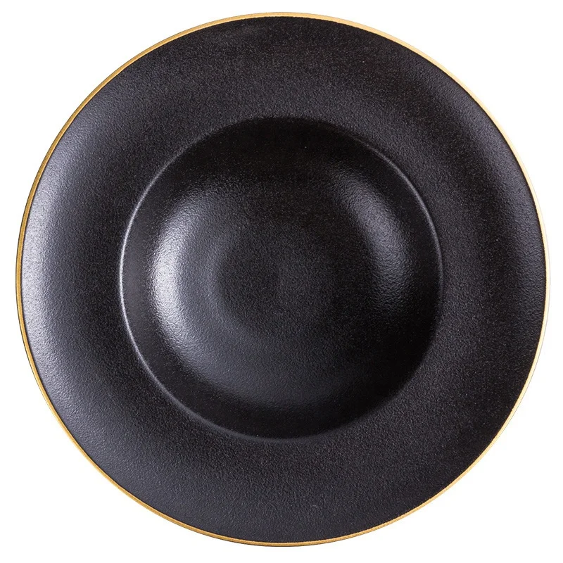 Frosted gold rimmed ceramic western food soup plate Home creative net red round straw hat plate