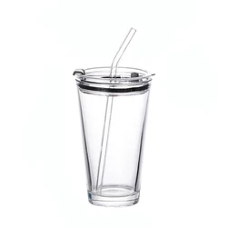Wholesale Measuring Juice Coffee Reusable U Shaped Bubble Milk Tea Boba Cup Glass Tumbler with Straw and Lid