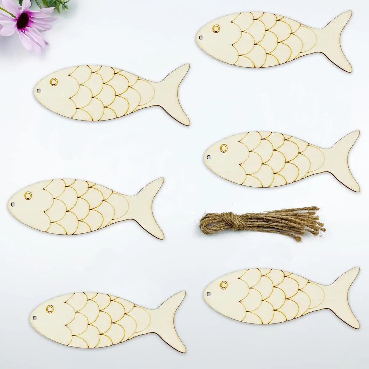 30 Pieces Unfinished Fish Shaped Wood Openwork Fish Wood DIY Crafts Openwork Blank Wood Fish Shaped Charms