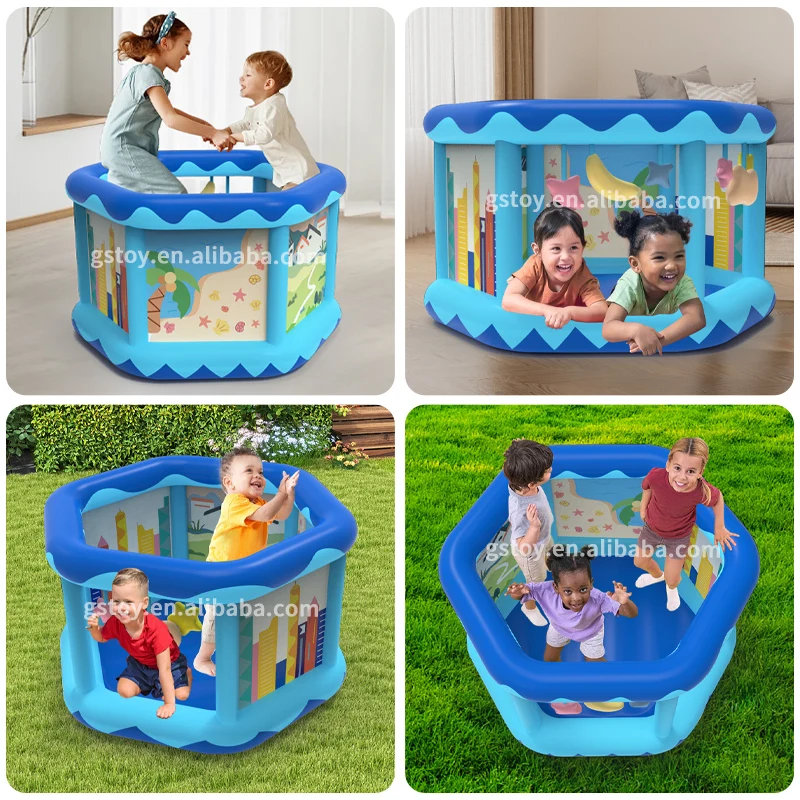 Mini Outdoor Indoor PVC inflatable Soft Side Trampoline Kiddie Toys Hexagon Baby Small Inflatable Bouncer for Kids