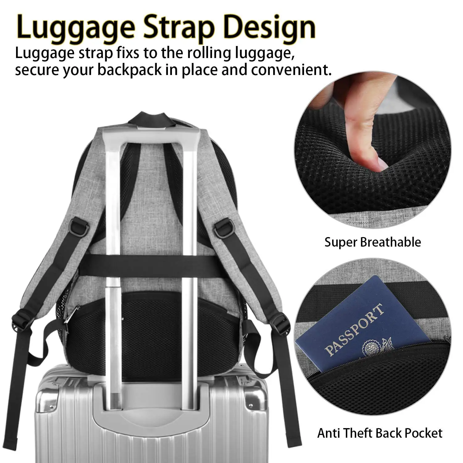 Durable Business Flight Approved Carry on Backpack Large Travel Backpack with USB Charger Port and Luggage Sleeve
