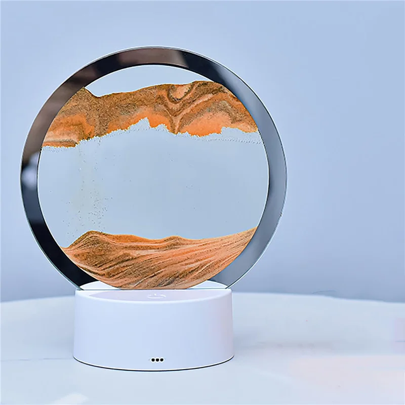 LED Light Creative Quicksand Table Lamp Moving Sand Art Picture 3D Hourglass Deep Sea Sandscape Bedroom Lamp for Home Decor Gift