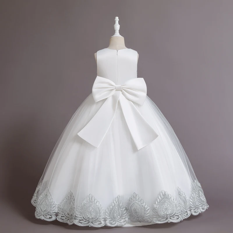 New Fashion Kids Wedding Party Dress Long Tailing Girl Ball Gown 12 Years Wear WR003