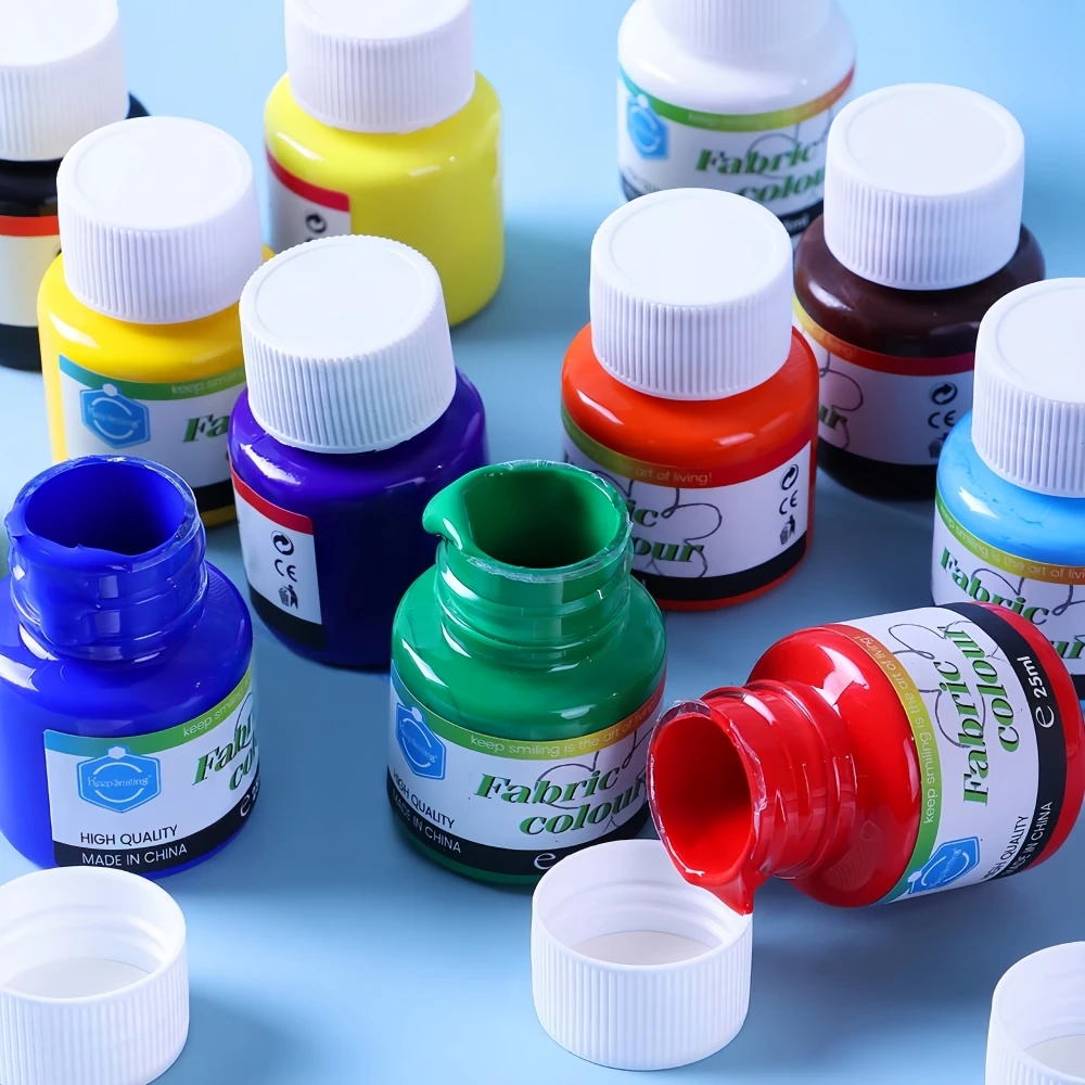 Keep Smiling 12 Color 25ml Non-Toxic Artist Painting Fabric Permanent Paint Set for Clothes Painting