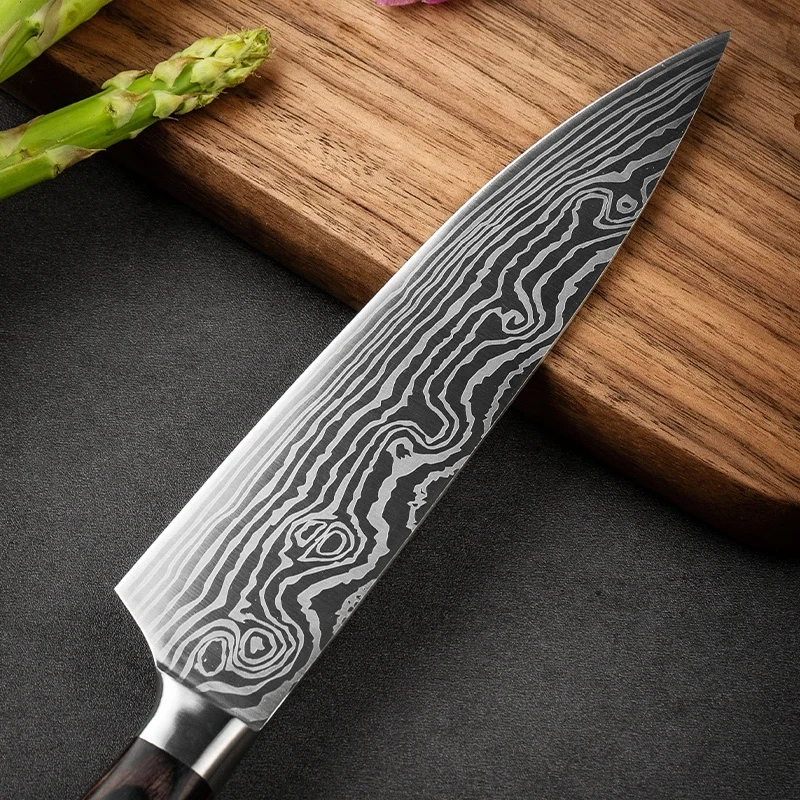 Damascus Laser Patterns Kitchen Japanese Knives set with Pakka Color Wood Handle Stainless