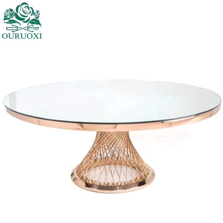 Modern stainless steel design nest base glass top gold wedding event table