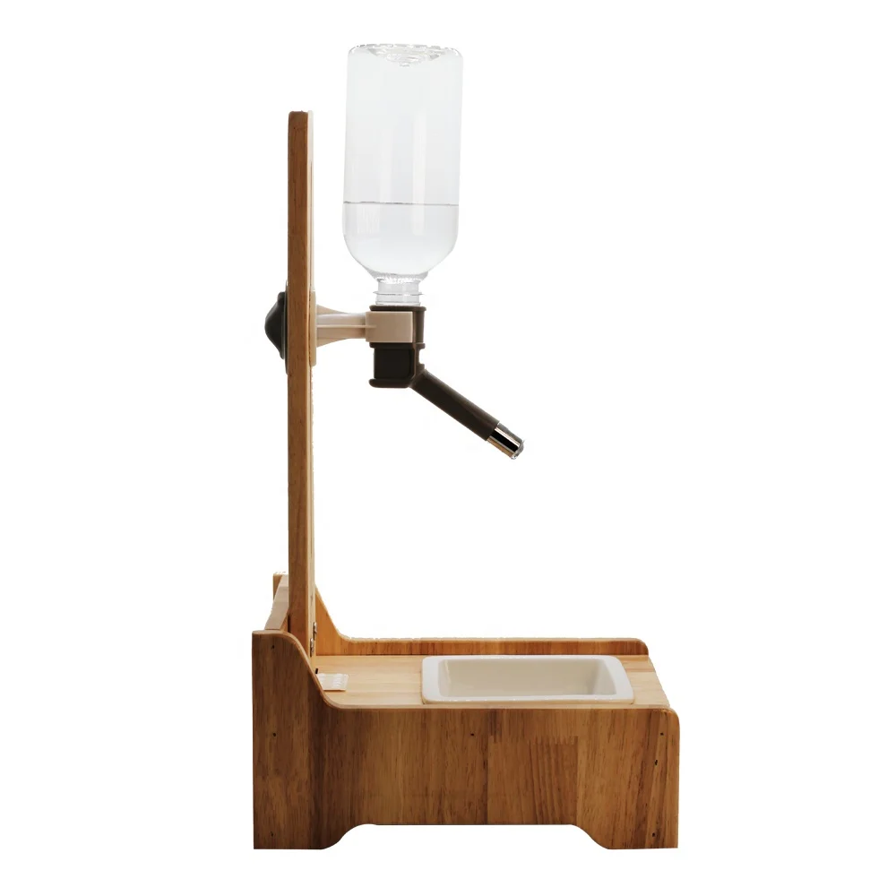 New Pet Water Bottle Dispenser Adjustable and Automatic Cat Water Feeder with wood Mount