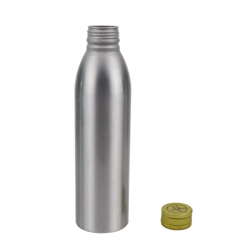 High quality aluminum vodka beverage bottle with metal threaded cover