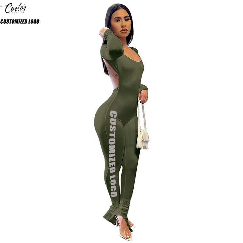 L71 2023 Wholesale Sexy Backless Solid Slit Small Flare One Piece Jumpsuit For Lady streetwear Rompers Women Jumpsuit