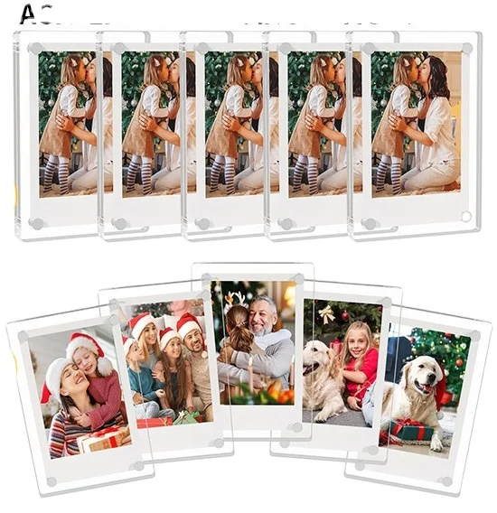 Custom Clear Acrylic Block Photo Frame Double Sided Strong Magnetic Polaroid Picture Frame Transparent Plastic Small Decor