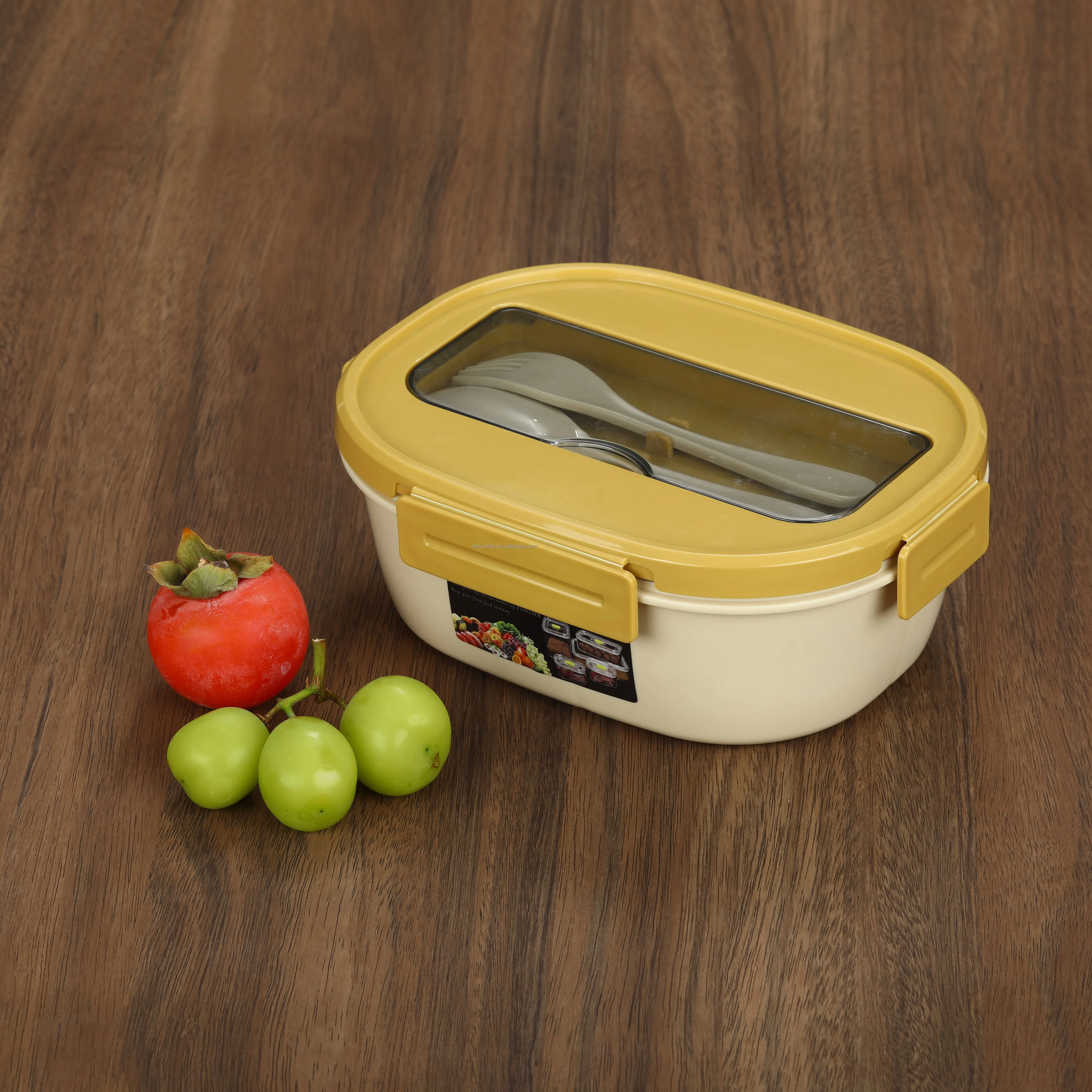 Oval 3 Compartments Single Layer Lunch Box With Cutlery PP Plastic Bento Box