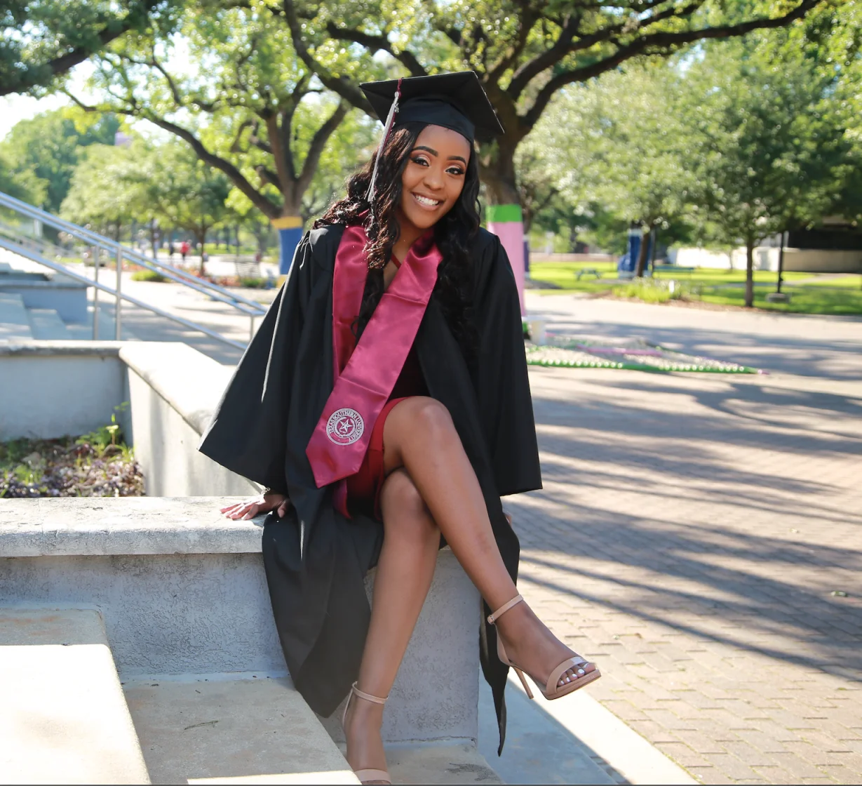custom graduation stole in maroon velvet and a satin gray bias trim