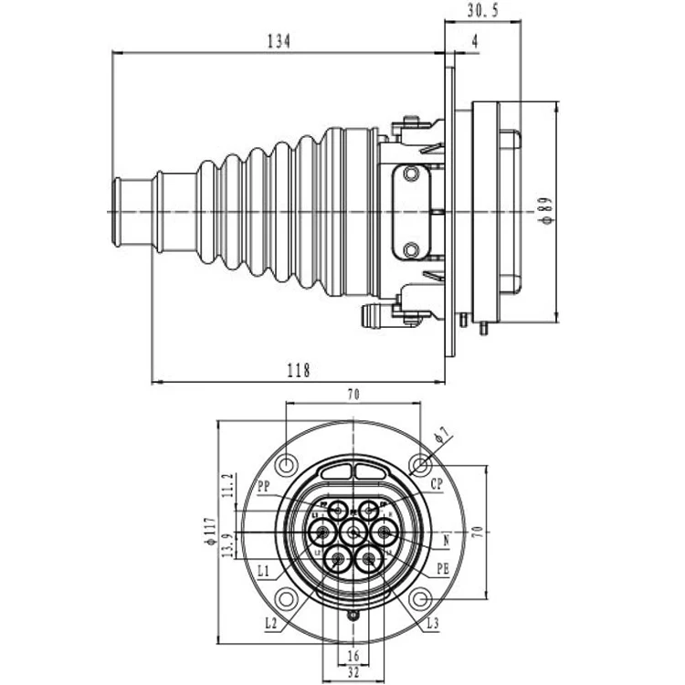 
Orange Color Electric Car Charging Cable Extense 16A Inlet Type2 Male EV Socket 