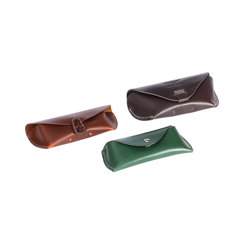 wholesale custom durable soft horizontal slim pouch portable eyeglasses leather sunglasses case