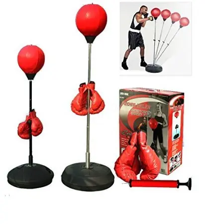 Freestanding Boxing Reflex Ball Punch Bag with Gloves Hand Pump Adjustable Height