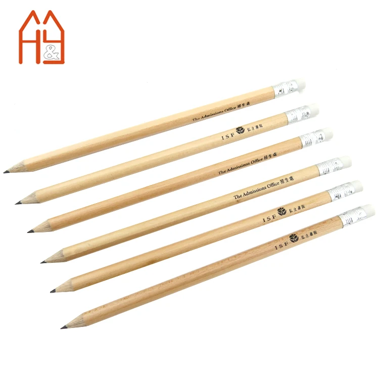  Natural wooden HB pencil with eraser and