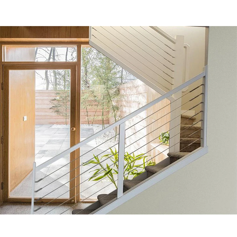 Steel cable wire railing  cable railing post with wood handrail