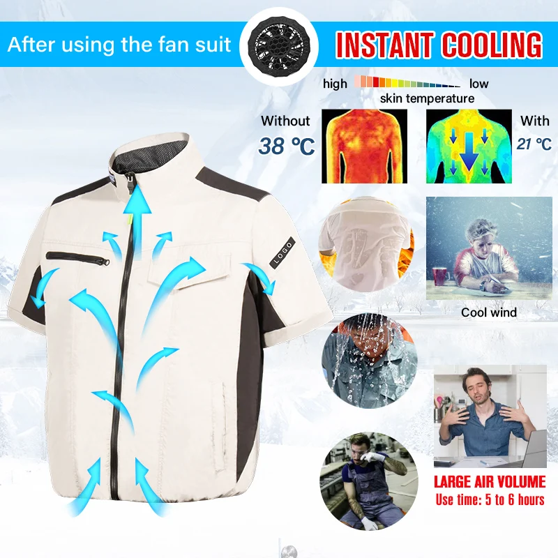 Unisex Cooling Vest Summer Air Conditioned Short-sleeved Overalls with Built-in Fan for Temperature Safety