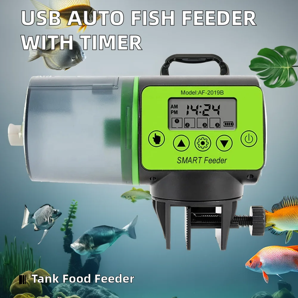 USB Rechargeable Automatic Goldfish & Shrimp Feeder Fishing Tank Dispenser with Display Timer for Guppy & Fish Care