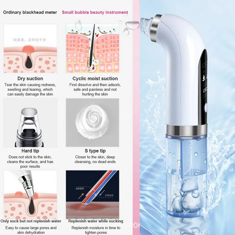 SWIDA Beauty Electric Micro Bubble Water Cycle Vacuum Blackhead Remover Pore Cleaner for Acne Pimple Pore Treatment