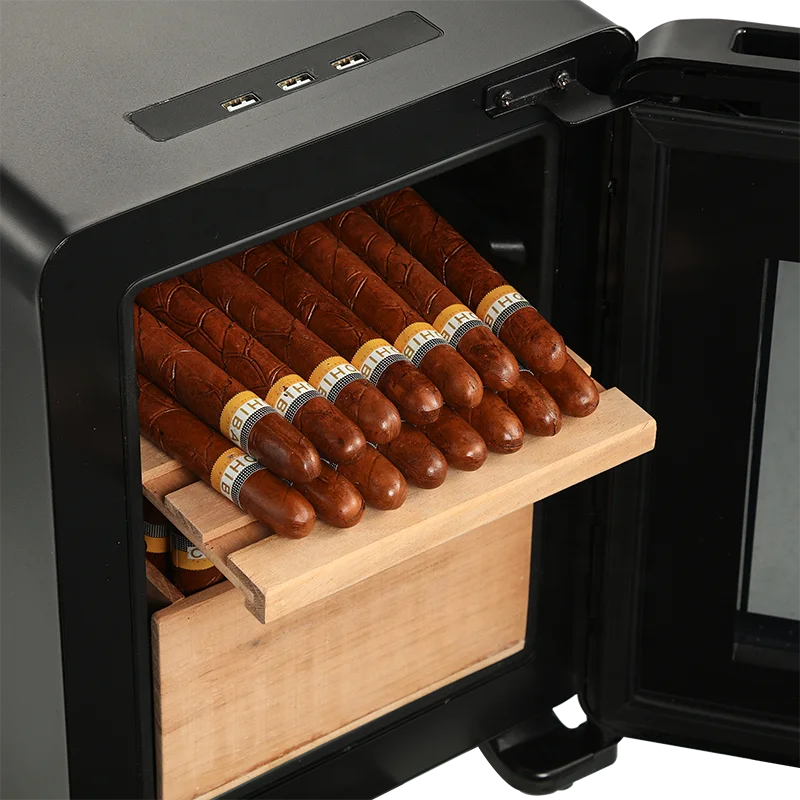 Sw-28X Top Sale Big Black Spanish Cedar Wood Thermoelectric Electronic Electric Cabinet Cigar Humidor Cooler