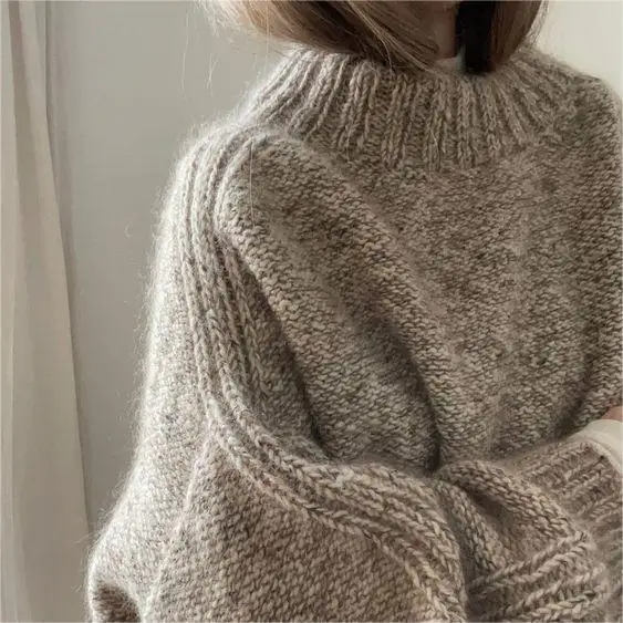 2024 Manufacturer Custom Ladies Pull en Mohair Pullover Knitwear Jumper Chunky Knit Mock Neck Mohair Sweater Women
