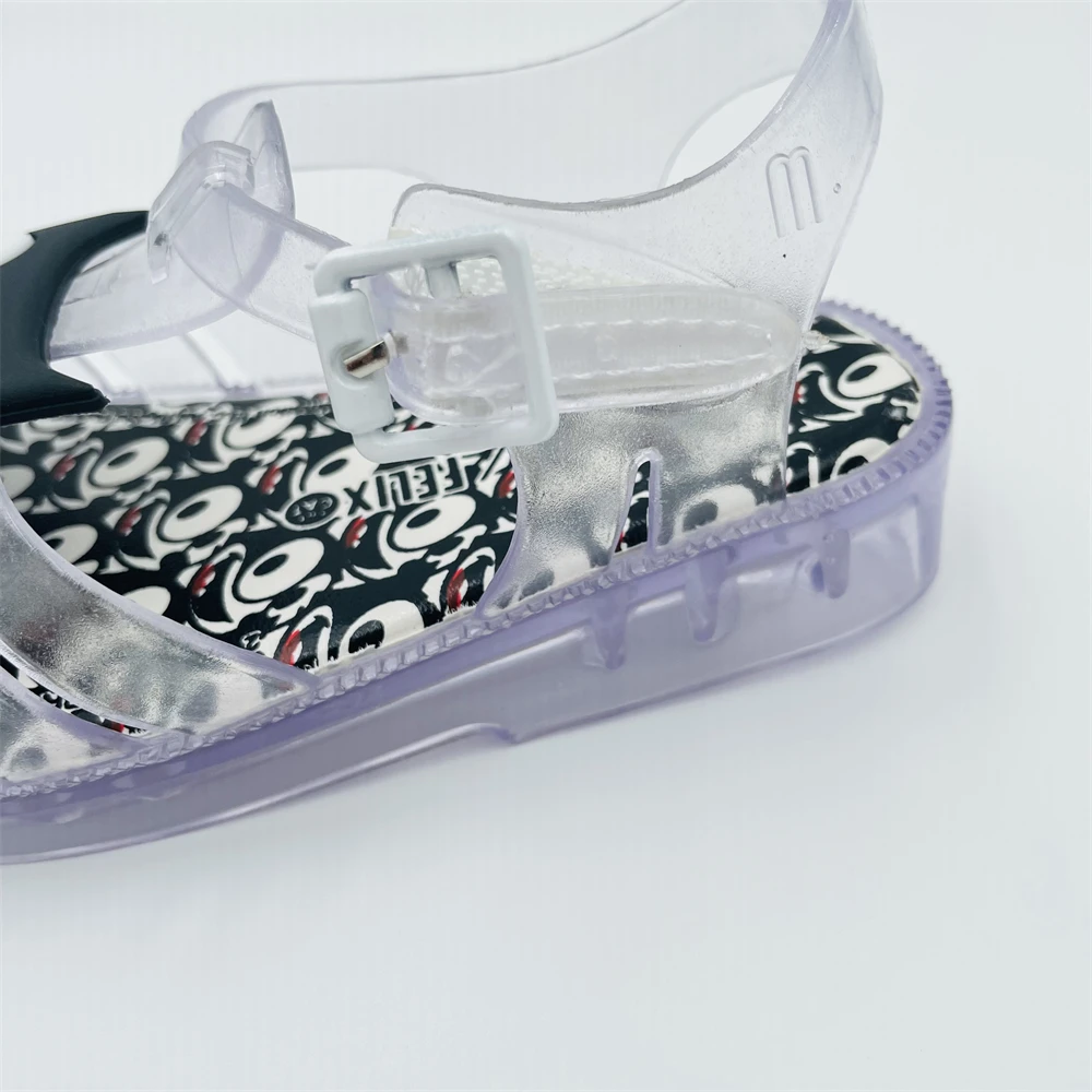 Новая летняя Уличная обувь; Нескользящая подошва; Модные женские римские сандалии; С мультипликационным принтом «головa кота Детские свадебные туфли с украшением в виде кристаллов детская сандалии желеобразного вида