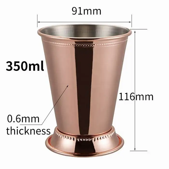 Wholesale 350ml/11oz  304 Stainless Steel Mint Julep Cup Stainless Steel Mojito Cocktail Glass Rolled-edge Stainless Steel Mug