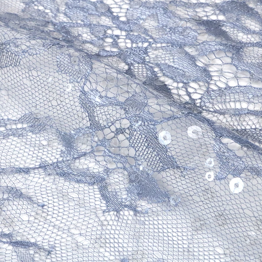 Stylish Luxury Flower Embroidered Bridal Dress Making Lace Fabric for Wedding and Party with 3mm 5mm Transparent Sequin