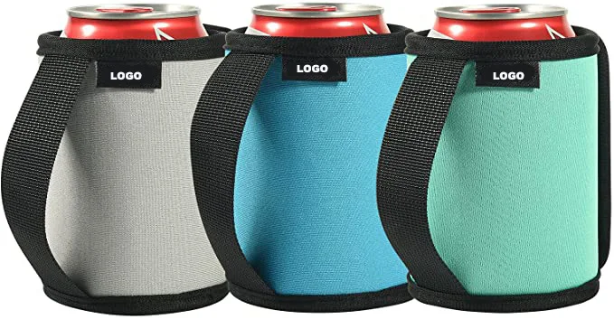 Custom Cooler Sleeve Anti-Slip Neoprene Beer Can Bottle Insulator Cover can holder with Handle for Camping Beverage Drink Cover