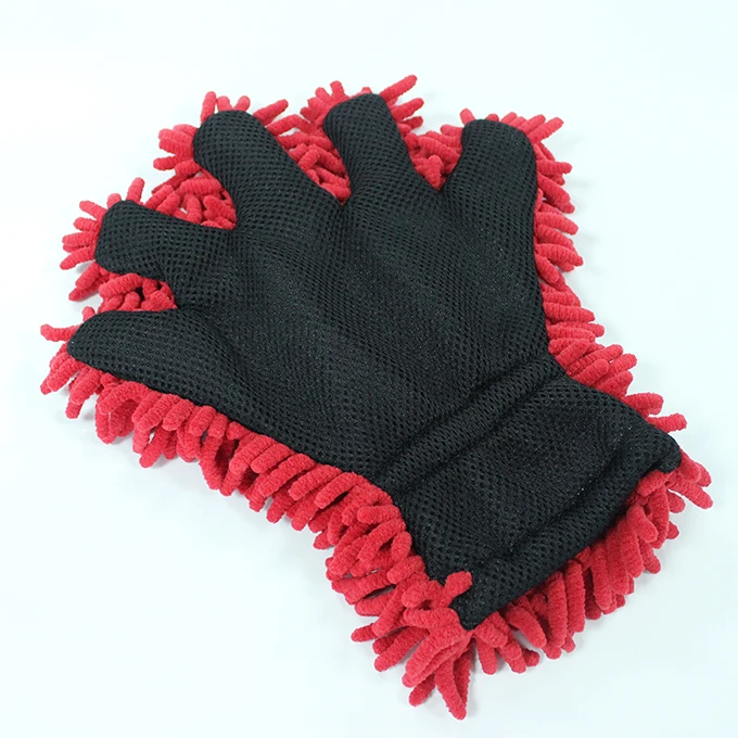 Plush soft multifunction double-sided chenille sponge microfiber 5 finger car wash mitt cleaning dusting glove