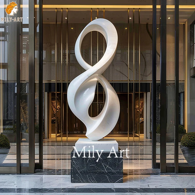 Hand Carved Stone Carving Sculpture White Marble Abstract Statue for Garden