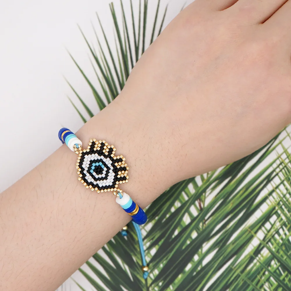 Cute colorful Polymer Clay bracelet eye heart insect palm rice bead charms bracelet braided rope adjustable bracelet