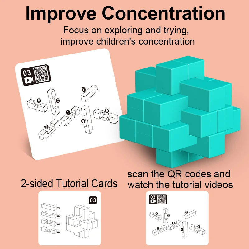 Lu Ban Lock Burr Puzzle DIY Educational Construction Toy Unisex Stress Relieve Playing Plastic Assembled Block