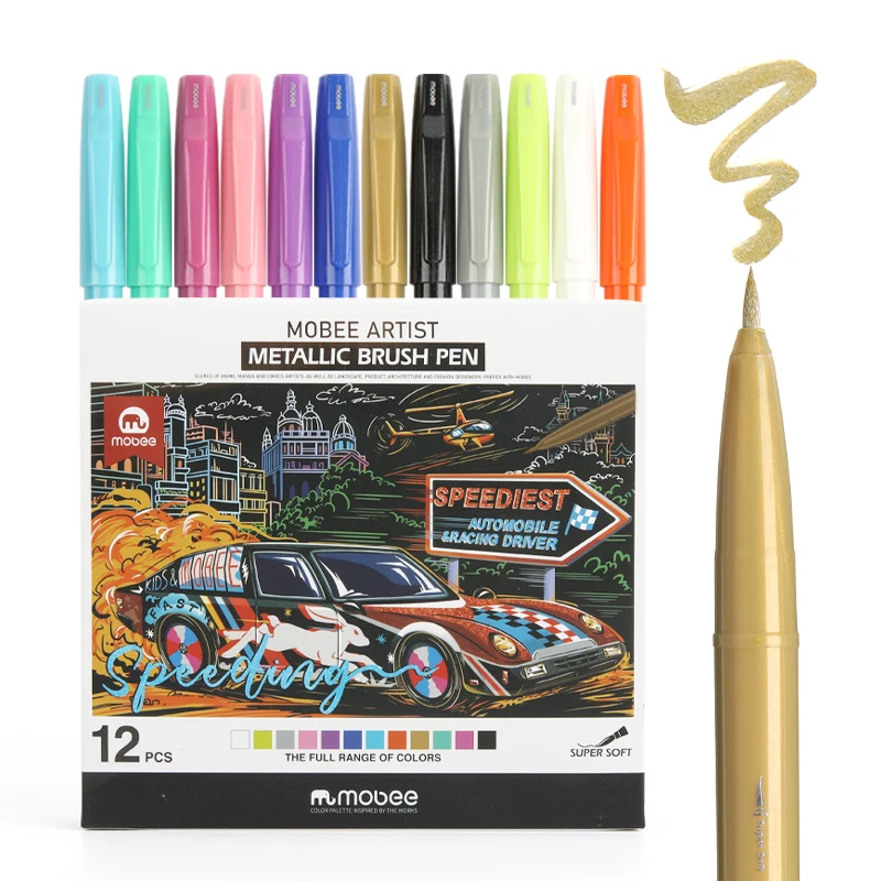 Mobee P-665K 12pcs/set metallic marker metallic ink drawing writing school kids OEM ODM Available art metallic marker pens