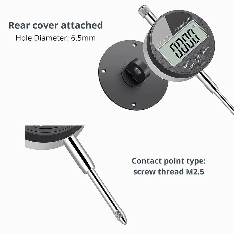 DITRON Electronic Digital Dial Indicator Gage Gauge Inch/Metric 0-1 Inch/25.4 mm with Back Lug Measuring Tool Digital Indicator