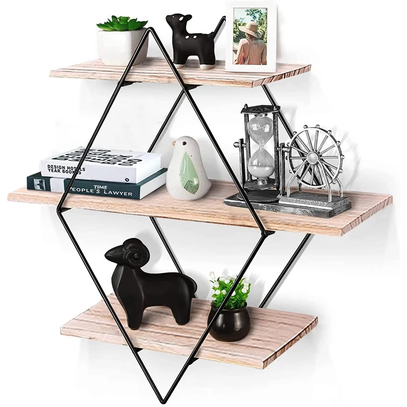 Handmade wooden wall shelf with metal shelf