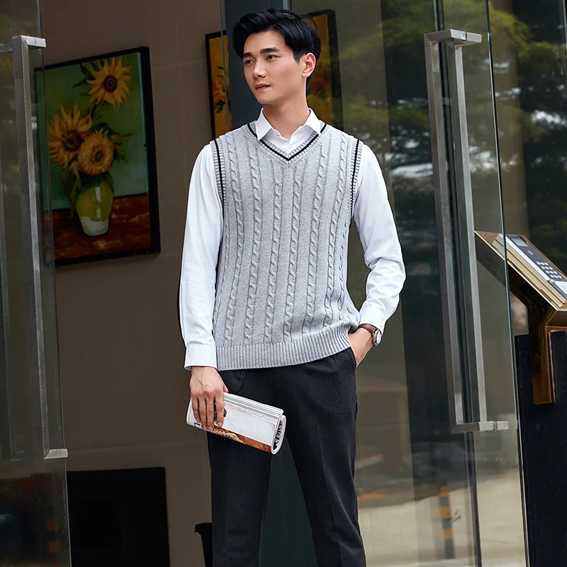 Cotton sleeveless v-neck twisted pullover knitted vest mens knit sweater knit sweater sleeveless men crochet sweater vest mens