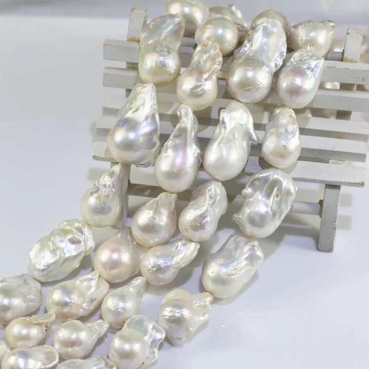 Wholesale 15*20mm large huge big size white baroque nucleus nucleated irregular fireball Shape Freshwater Pearl beads strands