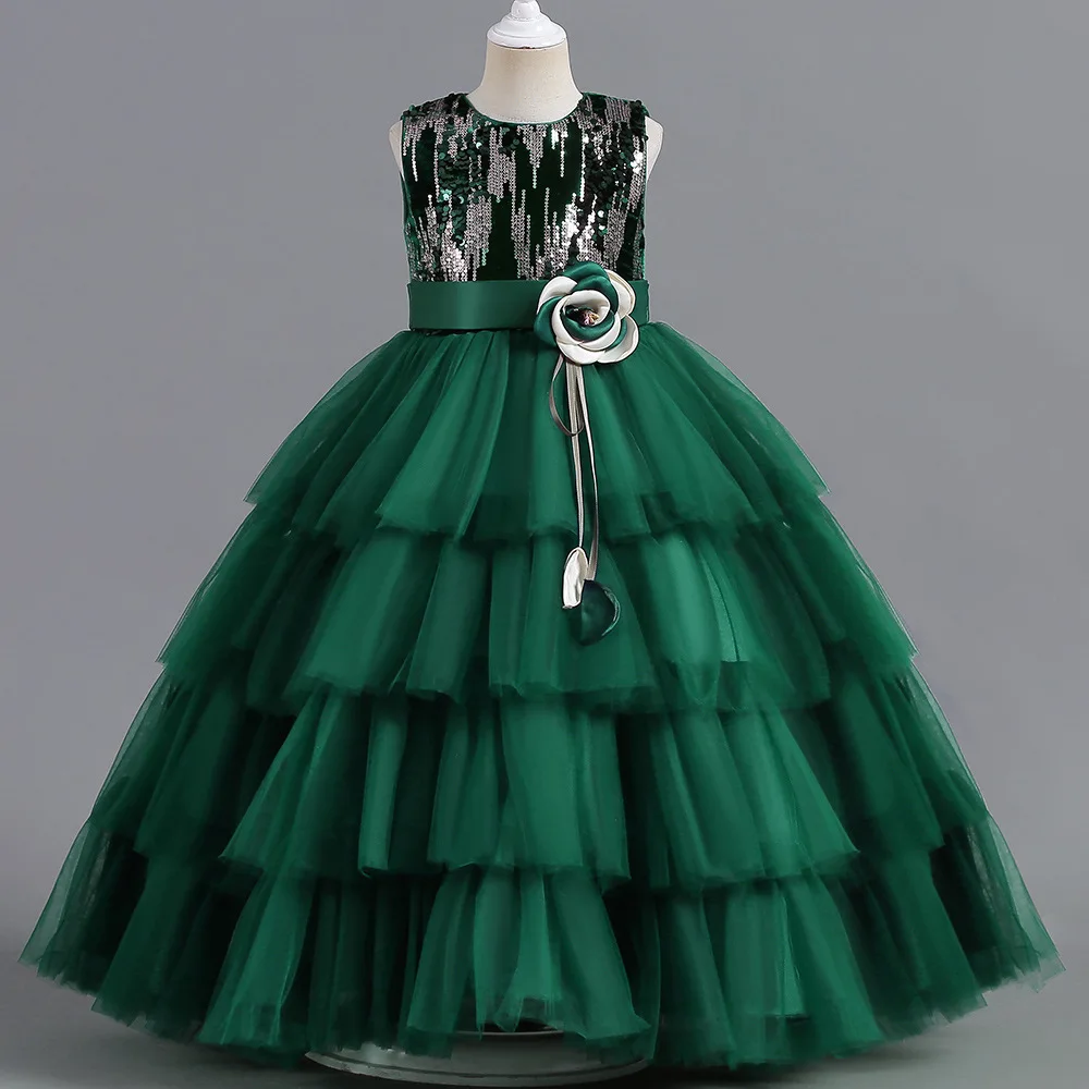 duoyingbao High Quality Fast Delivery Children Party Clothing Long Flower Formal Dress